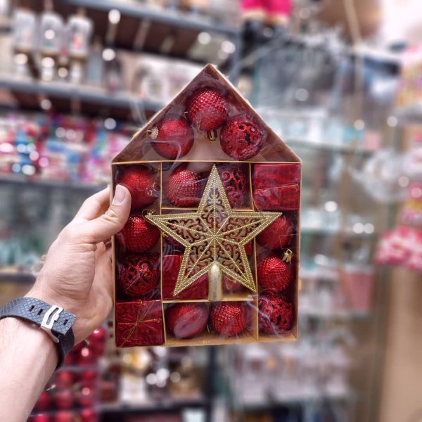پک کریسمس گوی ستاره سر درخت جعبه هدیه و انواع آویز مدل لاکچری niker toy