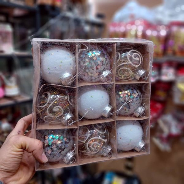 پک کریسمس شیشه ای شفاف گوی ستاره سر درخت جعبه هدیه و انواع آویز مدل لاکچری niker toy